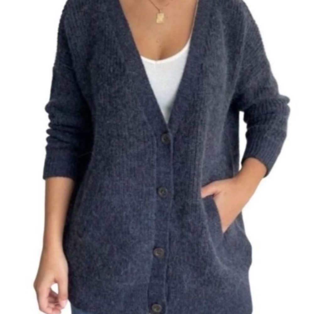 Free People Oversized Cloudy Day Grandpa Cardigan Sz Large Buttons Blue